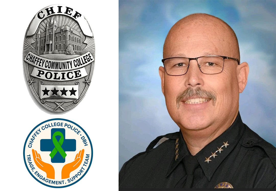 A collage of the Chaffey Community College Police badge, the Higher Education Assessment Team logo, and a portrait of Chief of Police, Director of Public Safety.